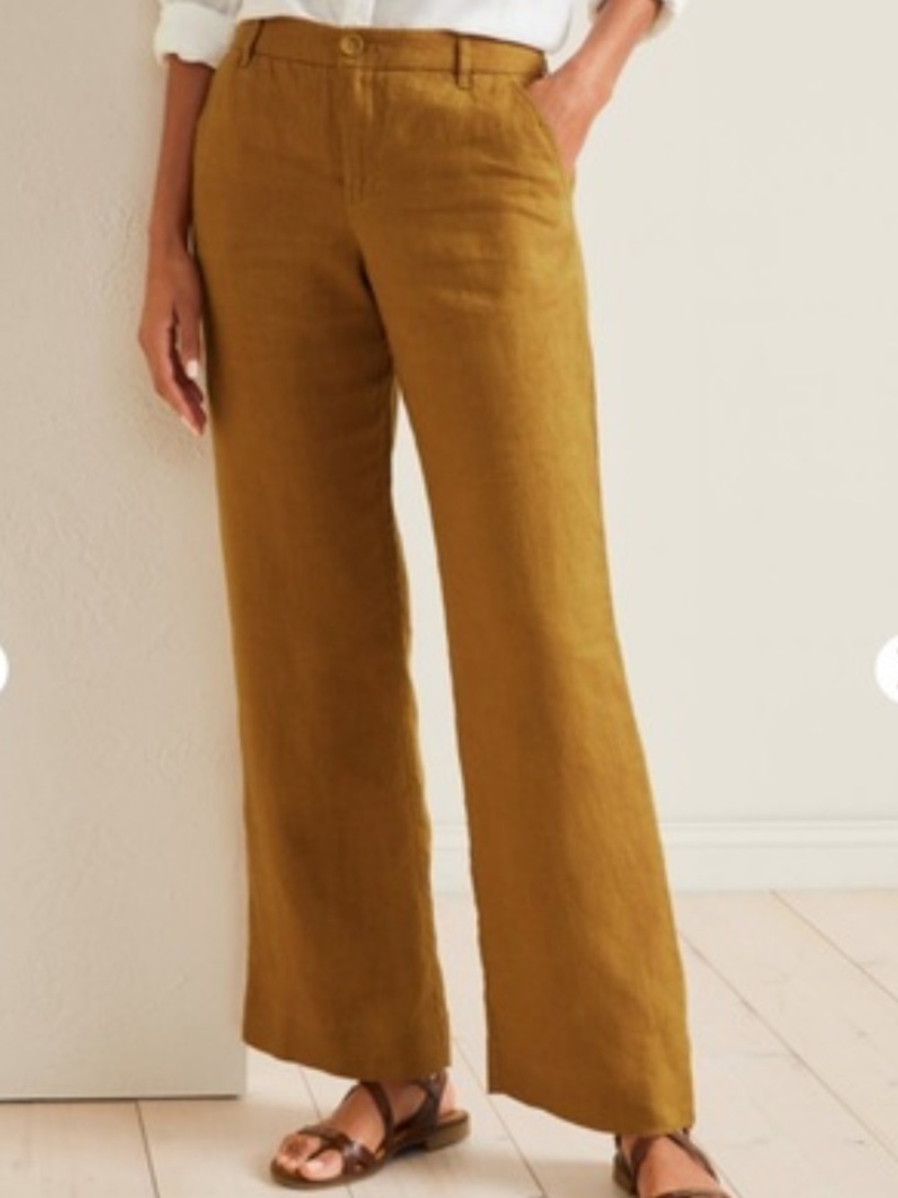 Garnet Hill | Wide-Leg Linen Trousers in Sandelwood | Size 4